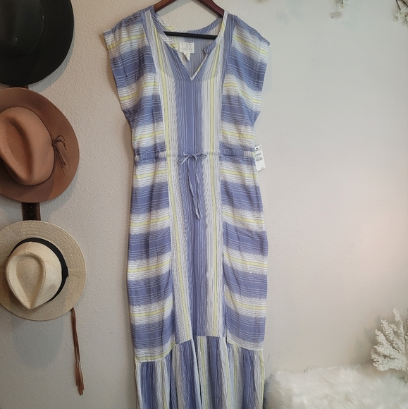 CASLON NORDSTROM STRIPE CAP SLEEVE ADJUSTABLE WAIST DRAWSTRING MAXI NEWSIZE XS - Picture 3 of 16